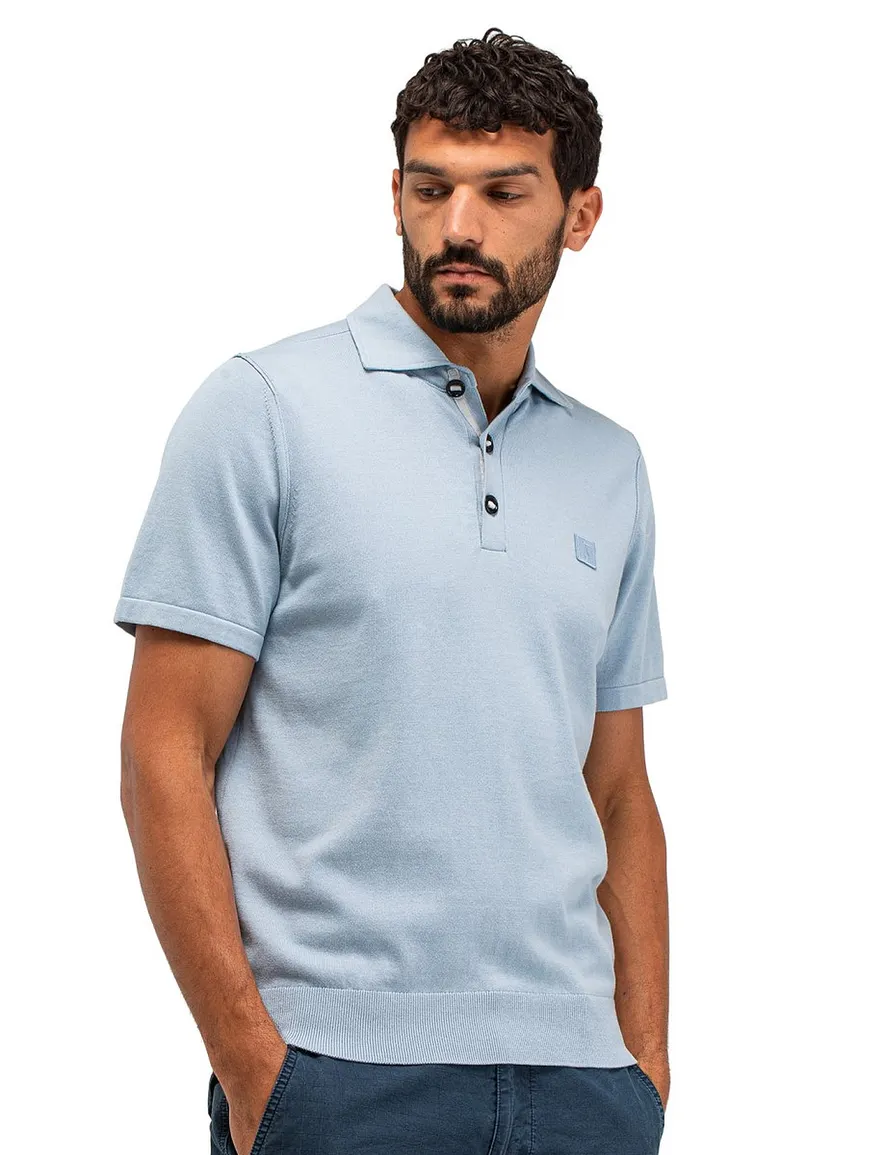 Butcher of Blue polo lichtblauw gebreid