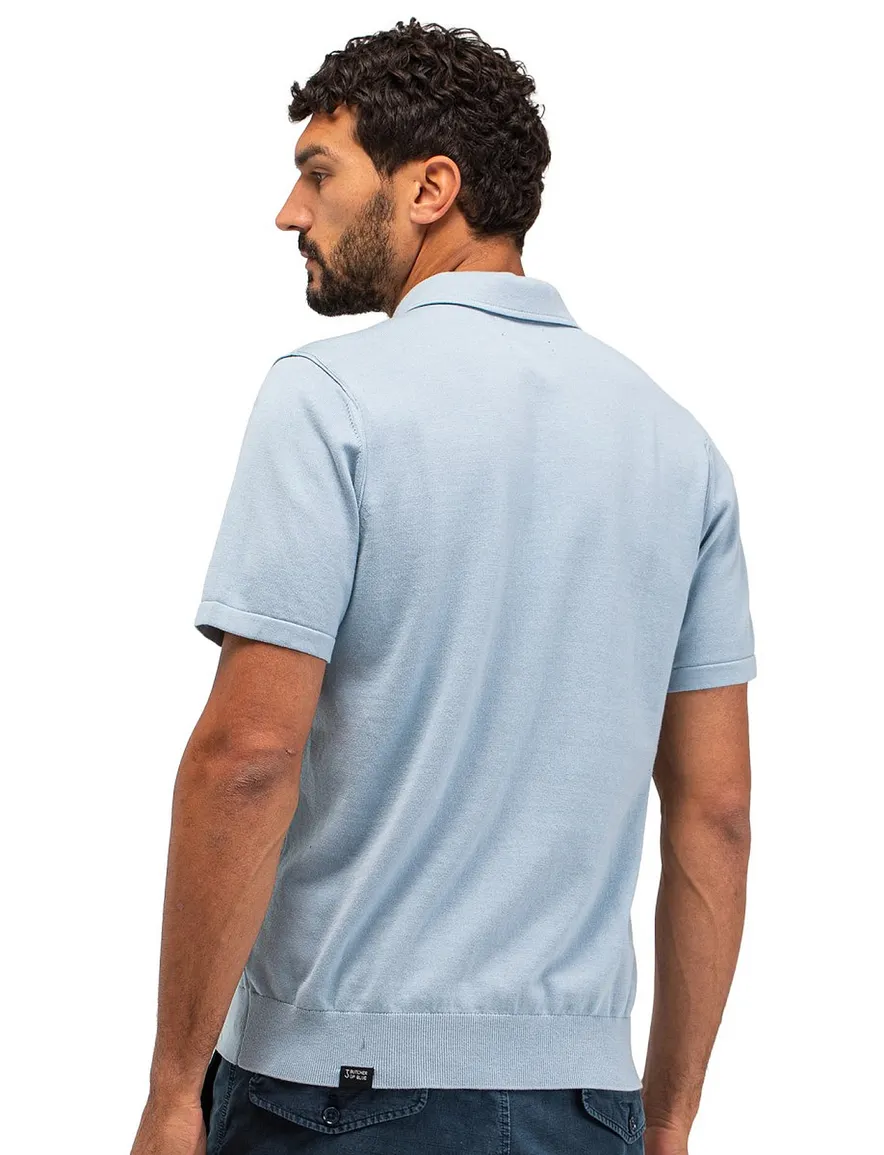 Butcher of Blue polo lichtblauw gebreid
