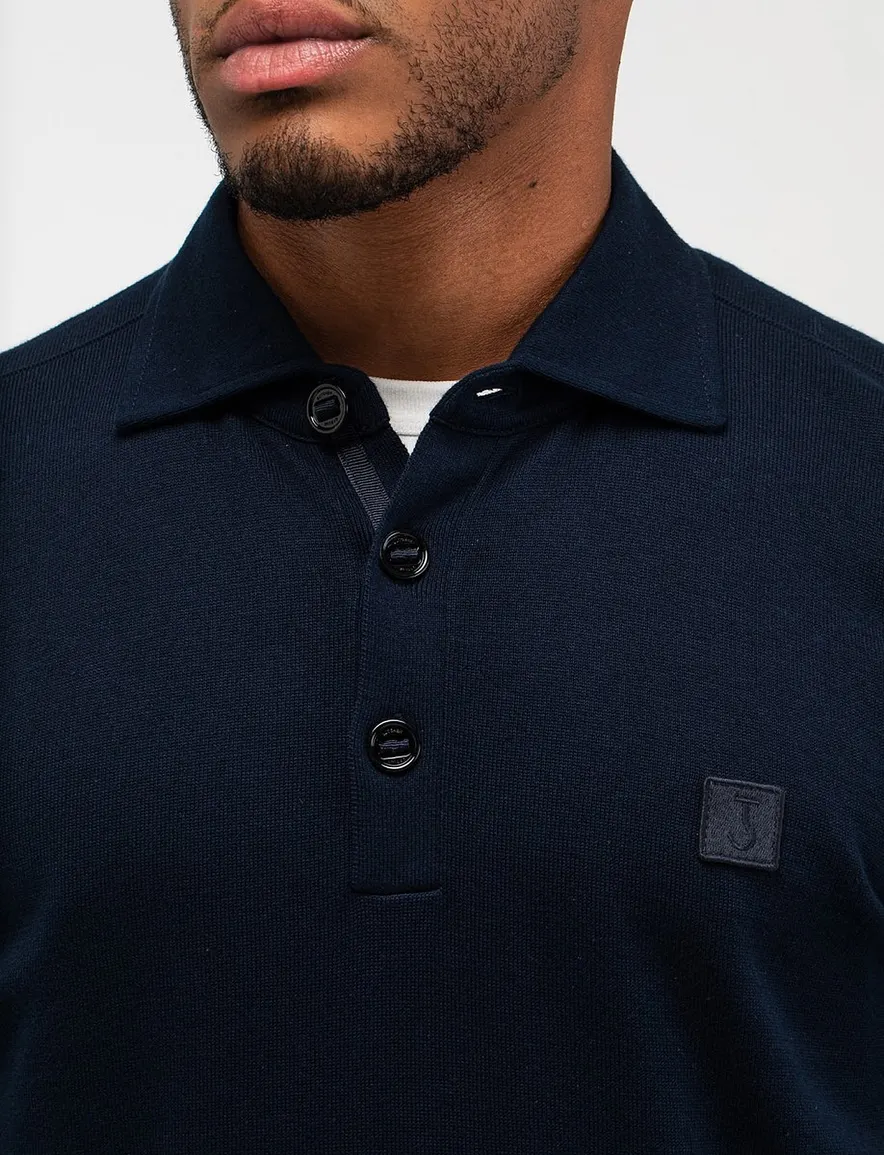 Butcher of Blue polo donkerblauw gebreid