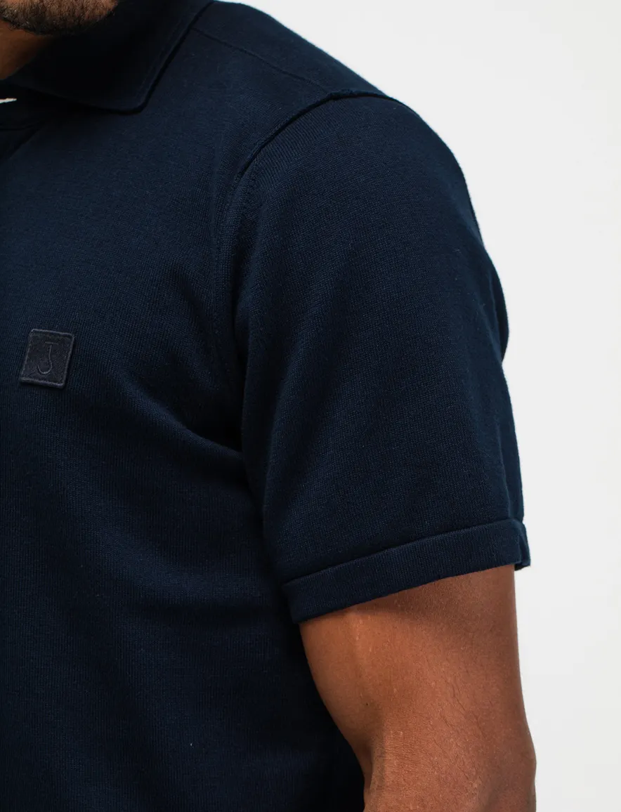 Butcher of Blue polo donkerblauw gebreid