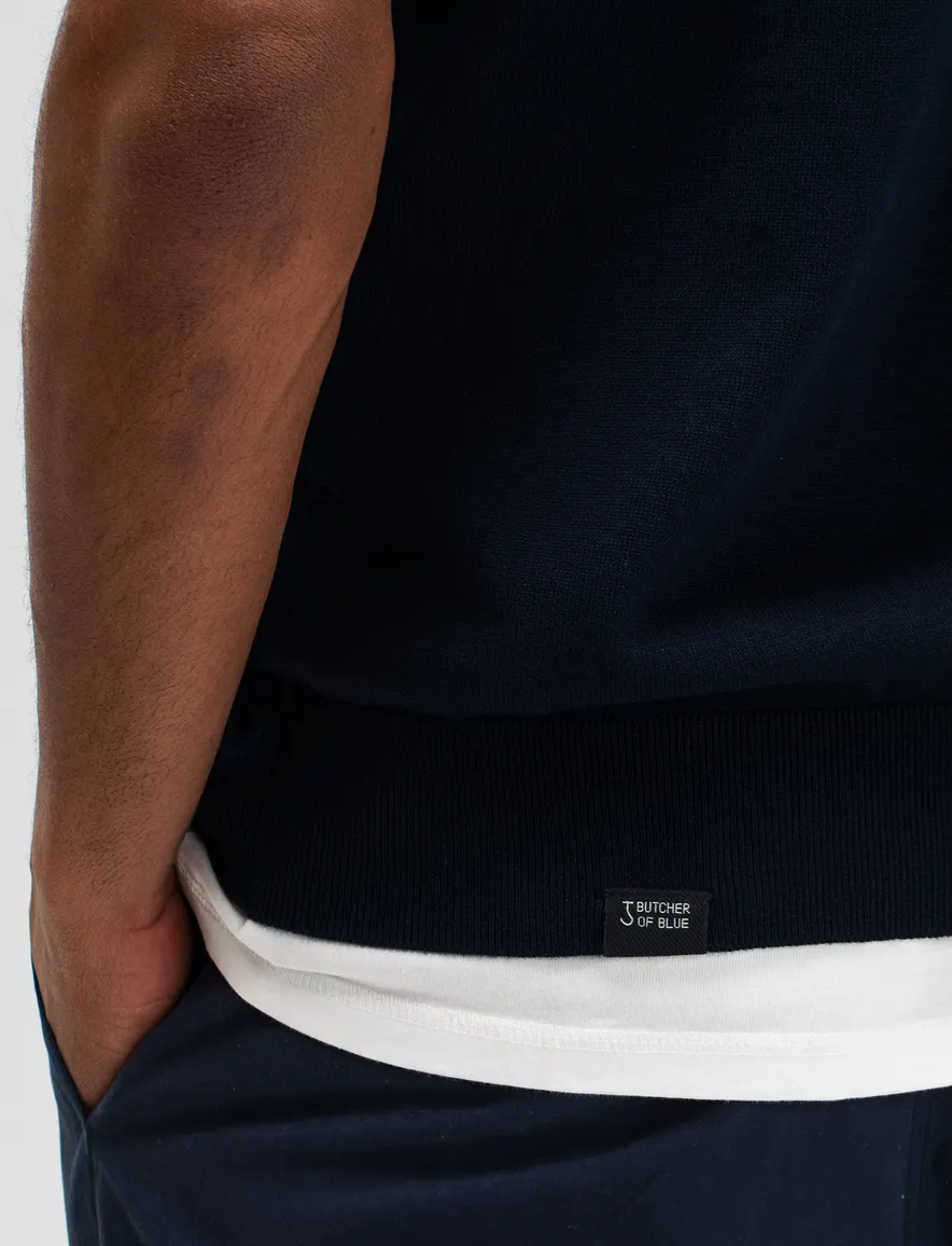 Butcher of Blue polo donkerblauw gebreid