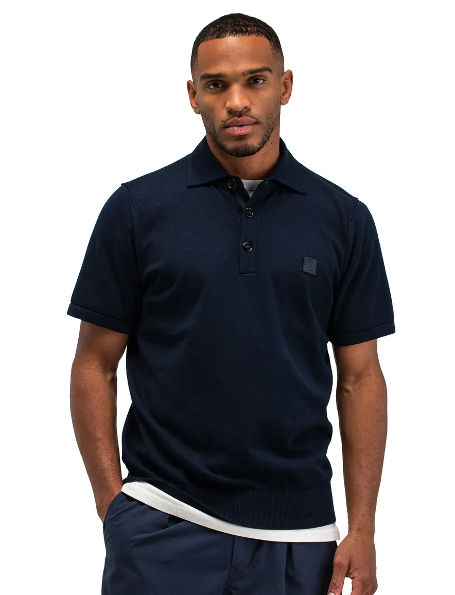 Butcher of Blue polo donkerblauw gebreid