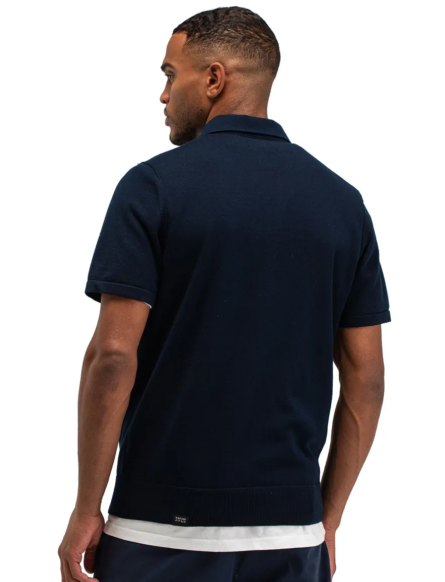 Butcher of Blue polo donkerblauw gebreid