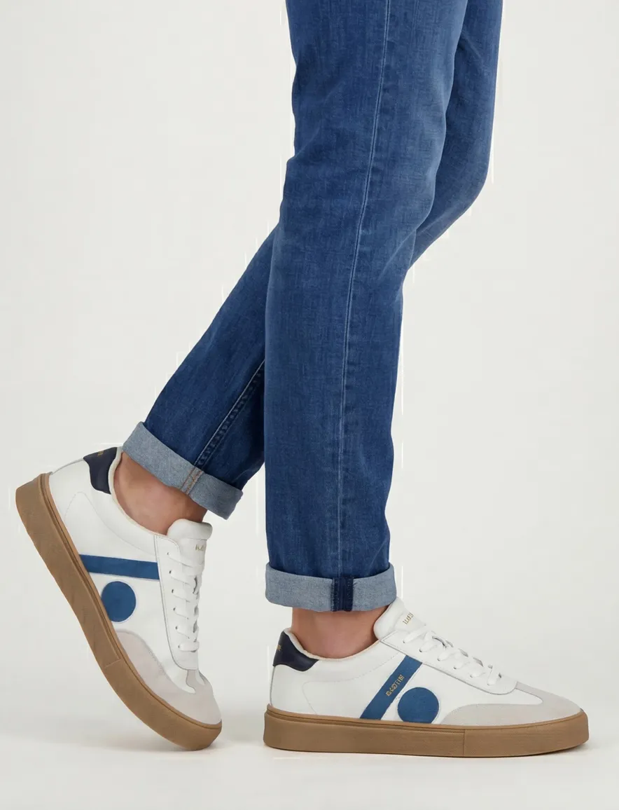 Blackstone sneakers wit blauw laag leer