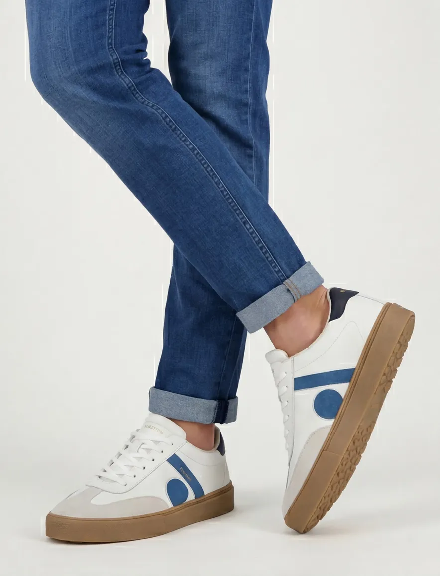 Blackstone sneakers wit blauw laag leer