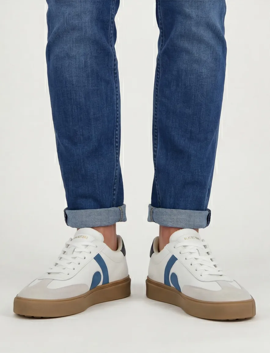Blackstone sneakers wit blauw laag leer