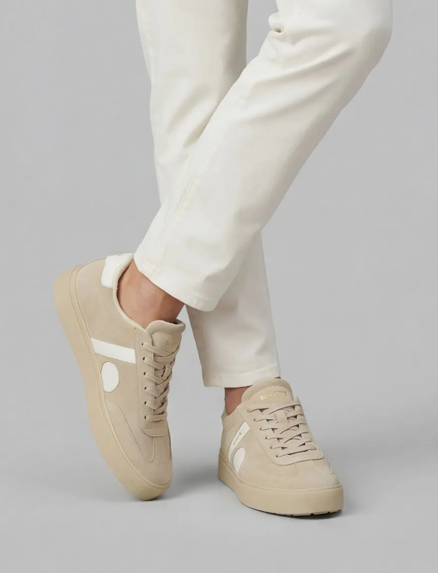Blackstone sneakers beige suede laag