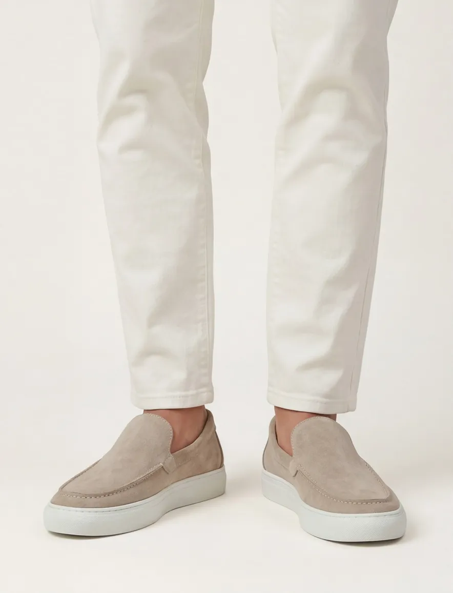 Blackstone instappers beige suede