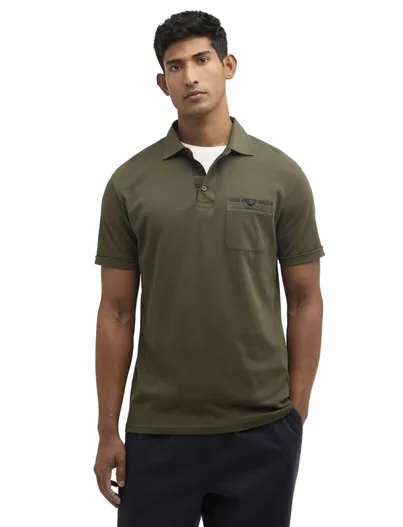 Barbour Donkergroene polo Barbour korte mouw 3 knoopjes