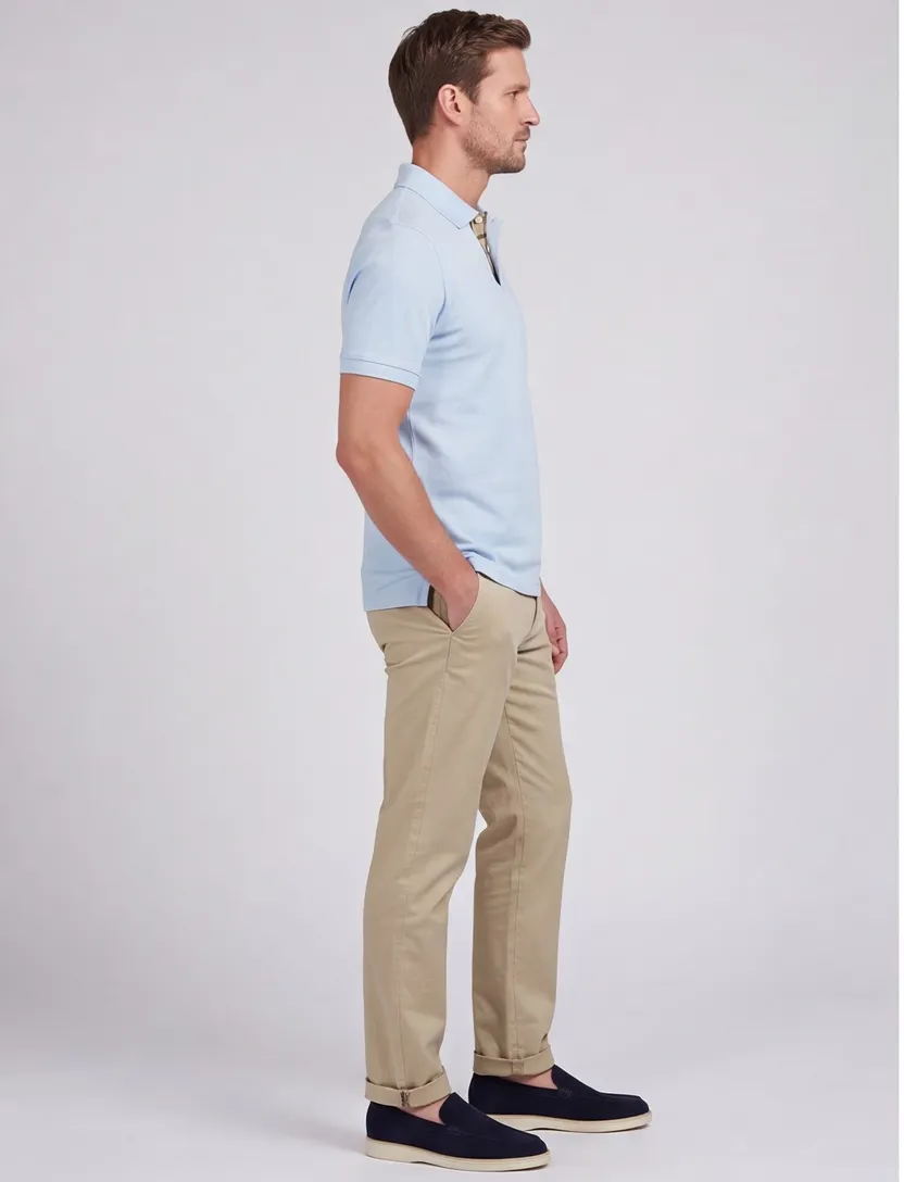 Poloshirt Barbour lichtblauw korte mouw normale fit 2 knoops