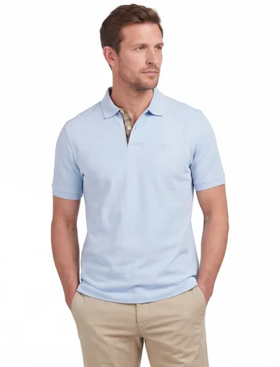 Barbour Poloshirt Barbour lichtblauw korte mouw normale fit 2 knoops