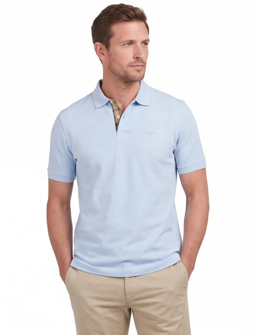 Poloshirt Barbour lichtblauw korte mouw normale fit 2 knoops