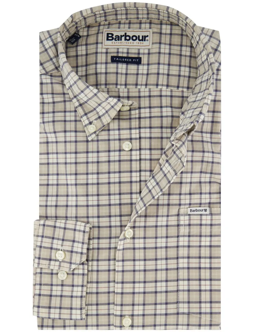 Geruit overhemd Barbour Tailored Fit beige met borstzak