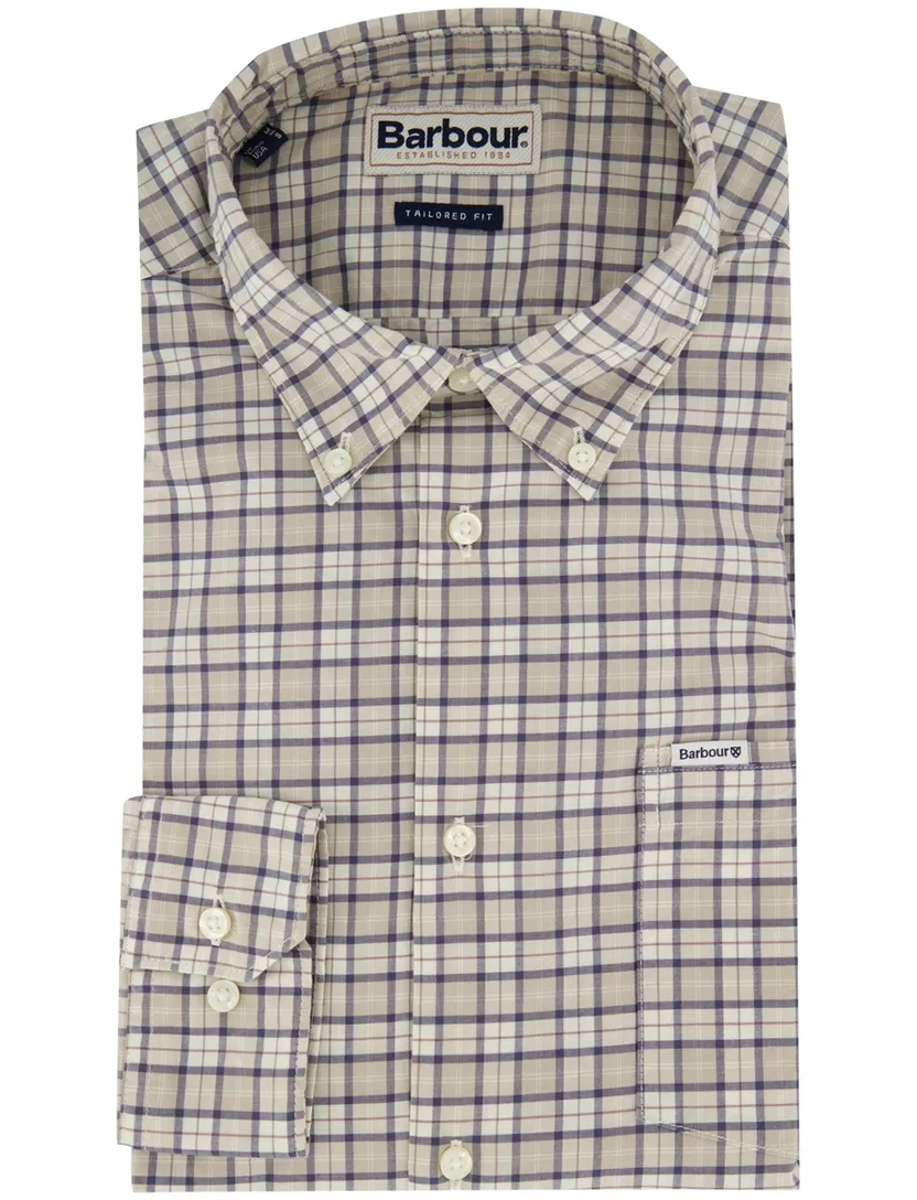 Geruit overhemd Barbour Tailored Fit beige met borstzak