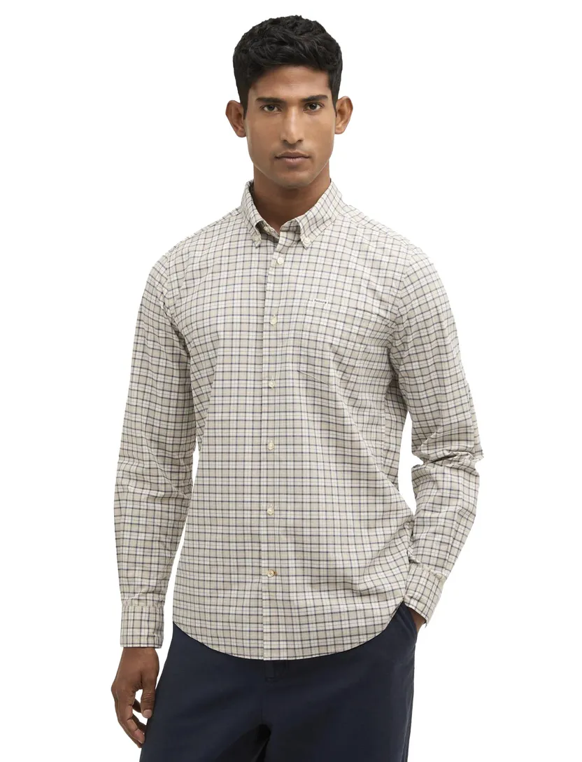 Geruit overhemd Barbour Tailored Fit beige met borstzak