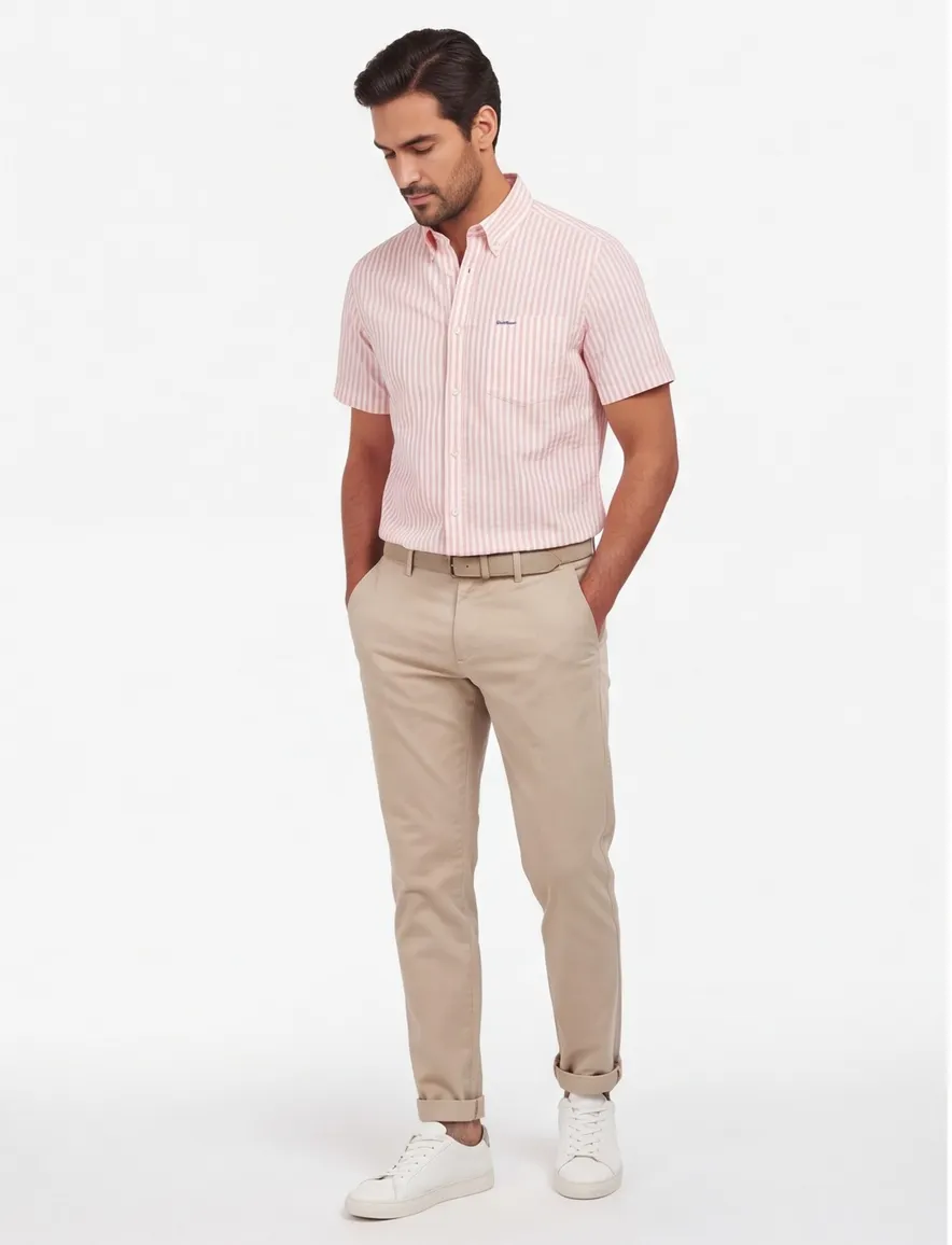 Overhemd Barbour roze wit gestreept korte mouw