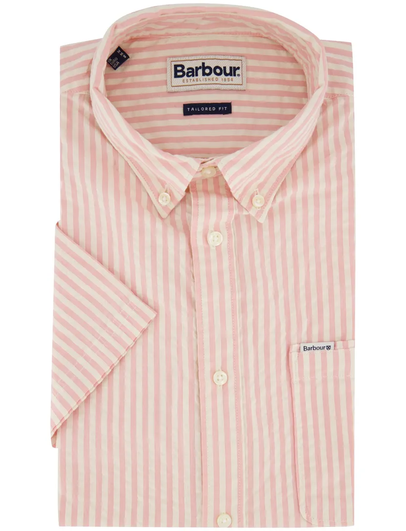 Gestreept roze wit Barbour overhemd korte mouwen