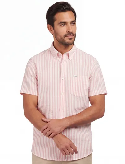 Barbour Gestreept roze wit Barbour overhemd korte mouwen