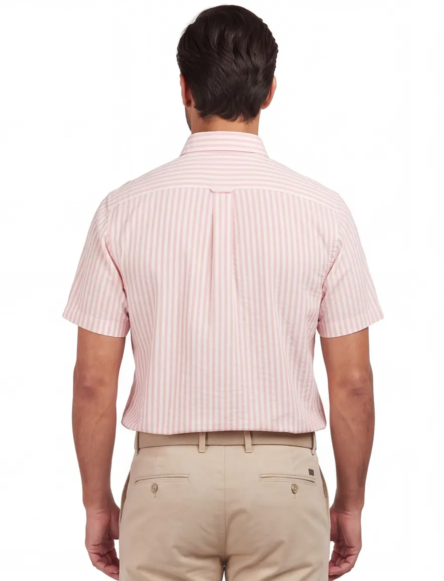 Overhemd Barbour roze wit gestreept korte mouw