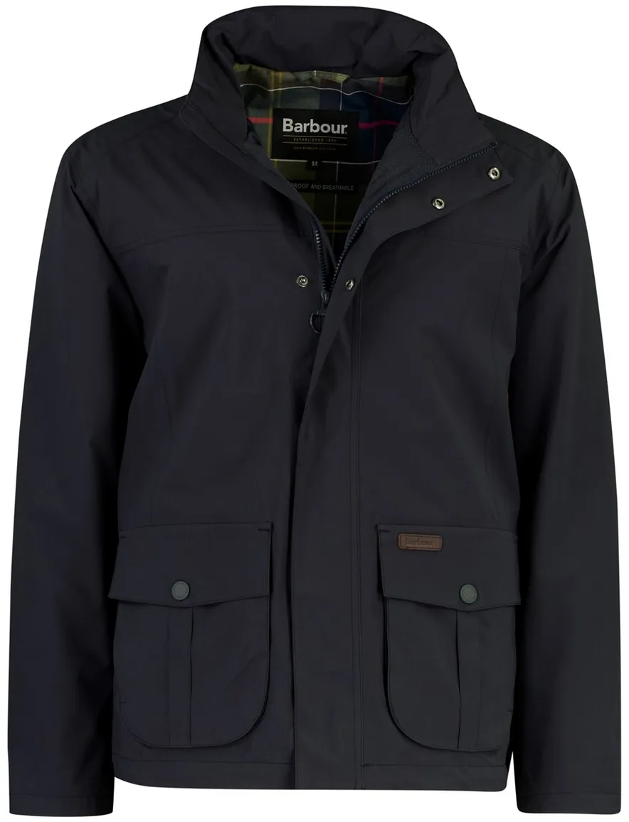 donkerblauwe Barbour zomerjas rits en knopen