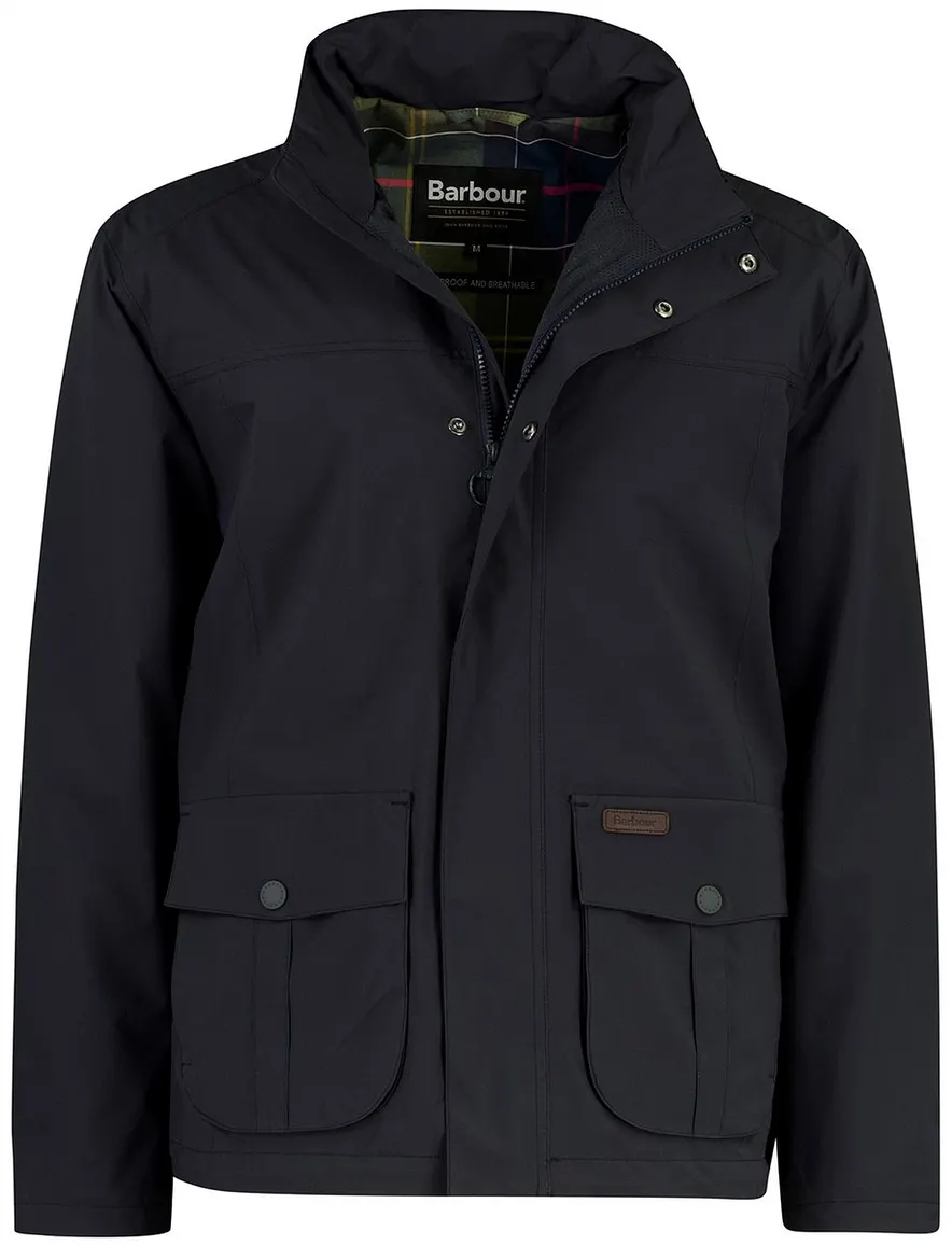donkerblauwe Barbour zomerjas rits en knopen
