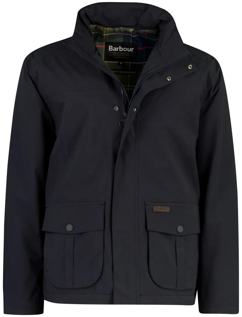 Windjack Barbour donkerblauw knopen waterafstotend capuchon