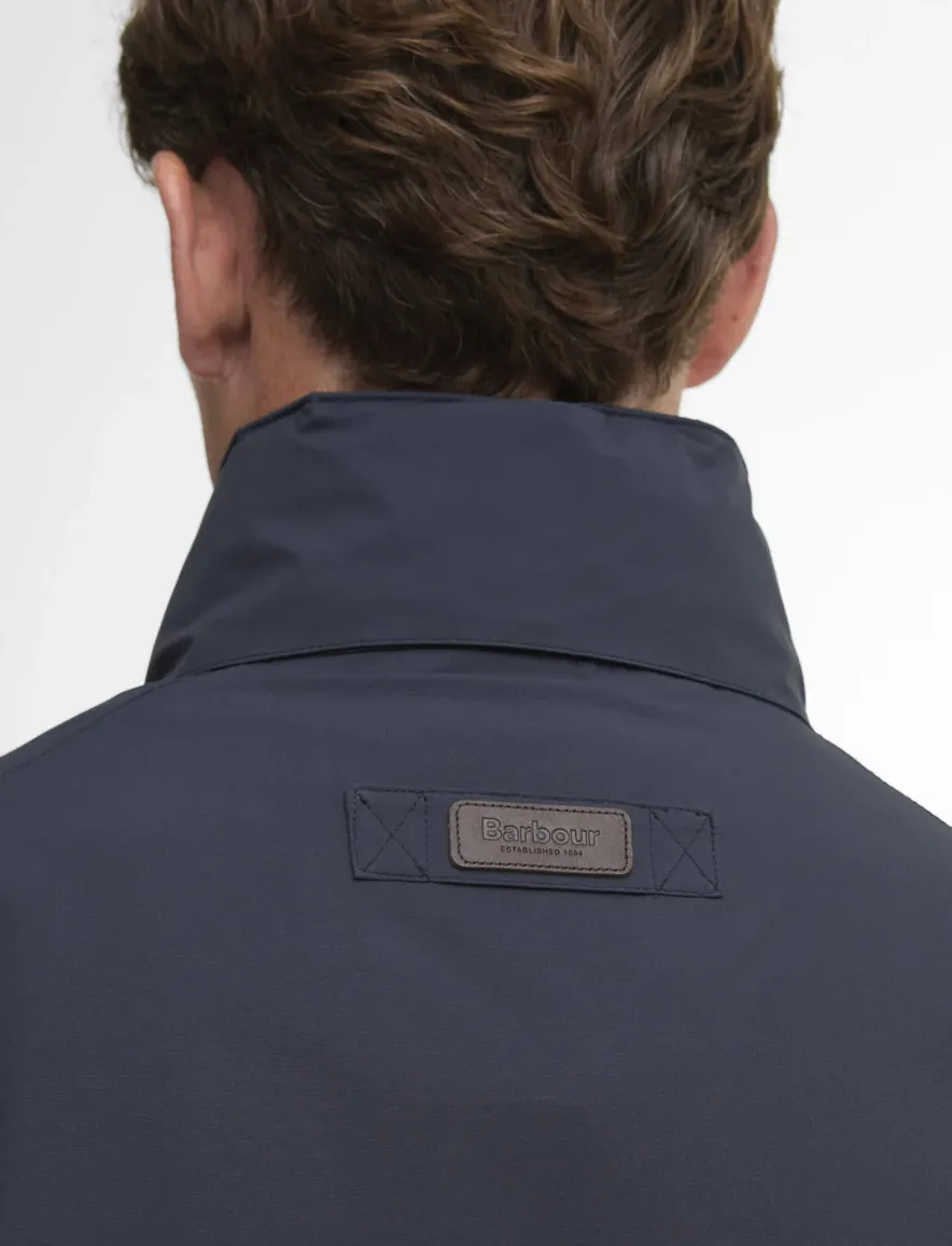 donkerblauwe Barbour zomerjas rits en knopen