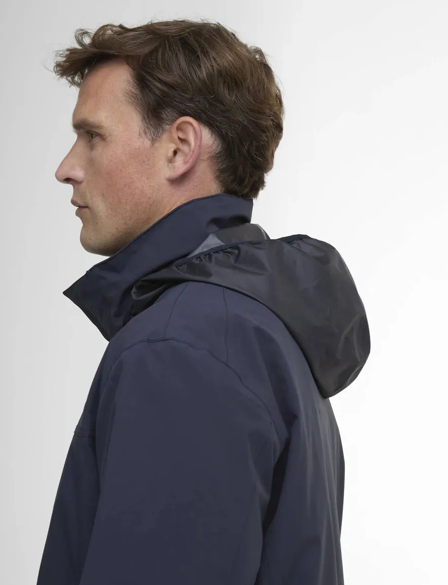 donkerblauwe Barbour zomerjas rits en knopen