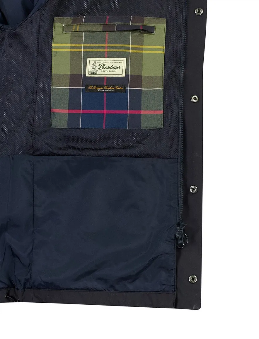 donkerblauwe Barbour zomerjas rits en knopen