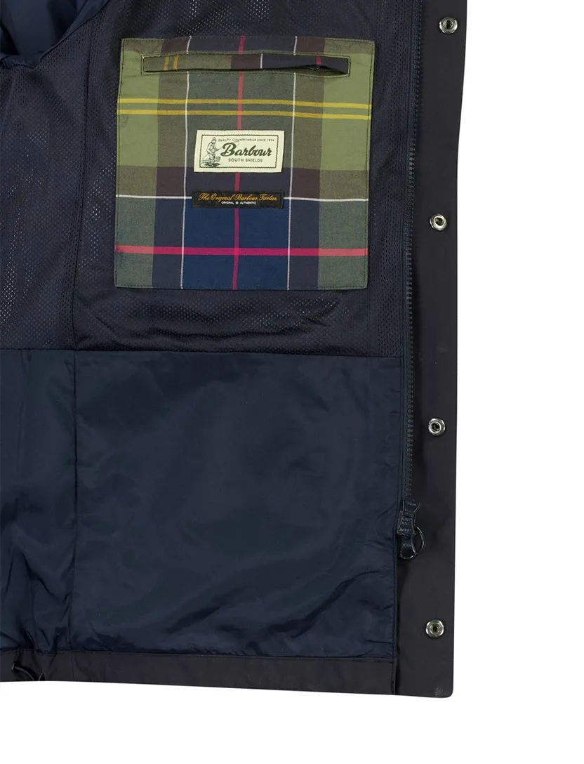 Windjack Barbour donkerblauw knopen waterafstotend capuchon