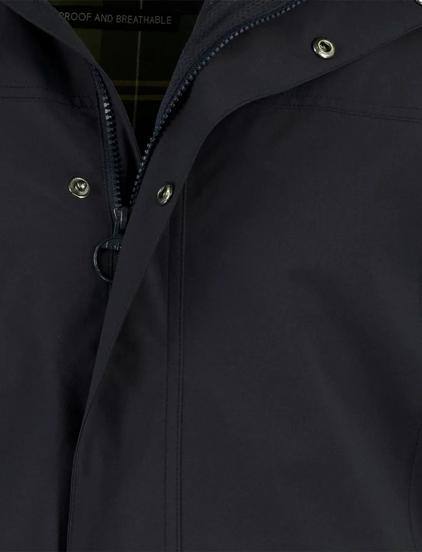 Windjack Barbour donkerblauw knopen waterafstotend capuchon