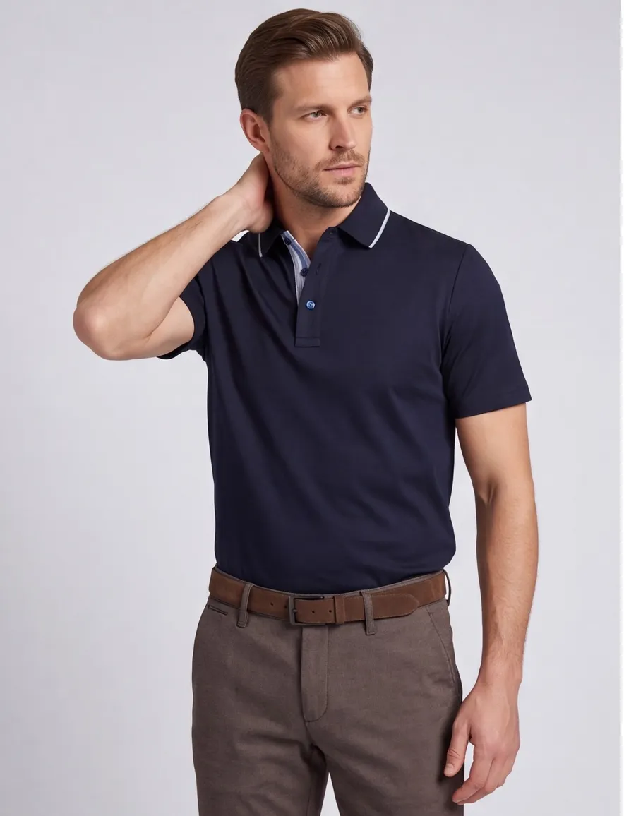 Paul & Shark Polo Donkerblauw effen rand op boord