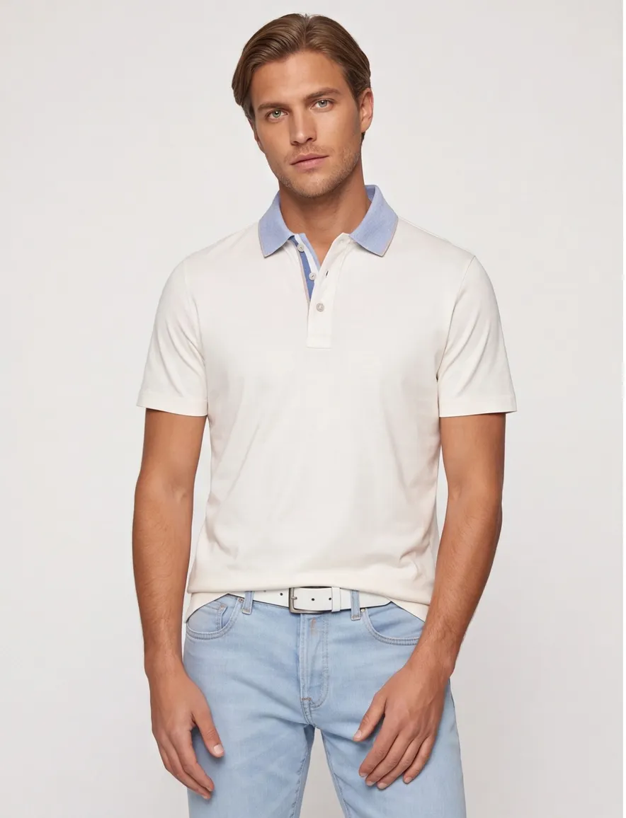 Paul & Shark Polo Creme met blauwe boord met rand