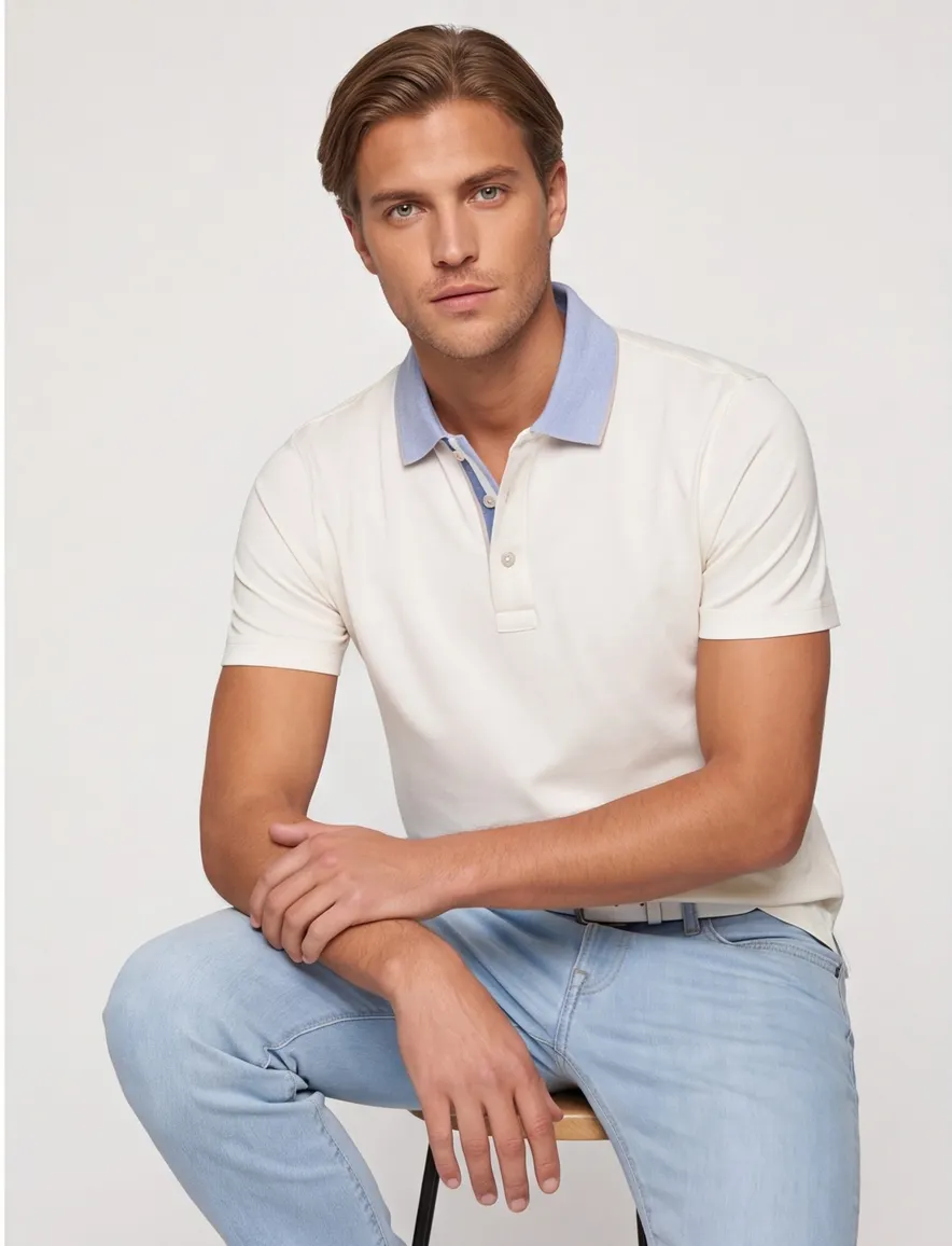 Paul & Shark Polo Creme met blauwe boord met rand