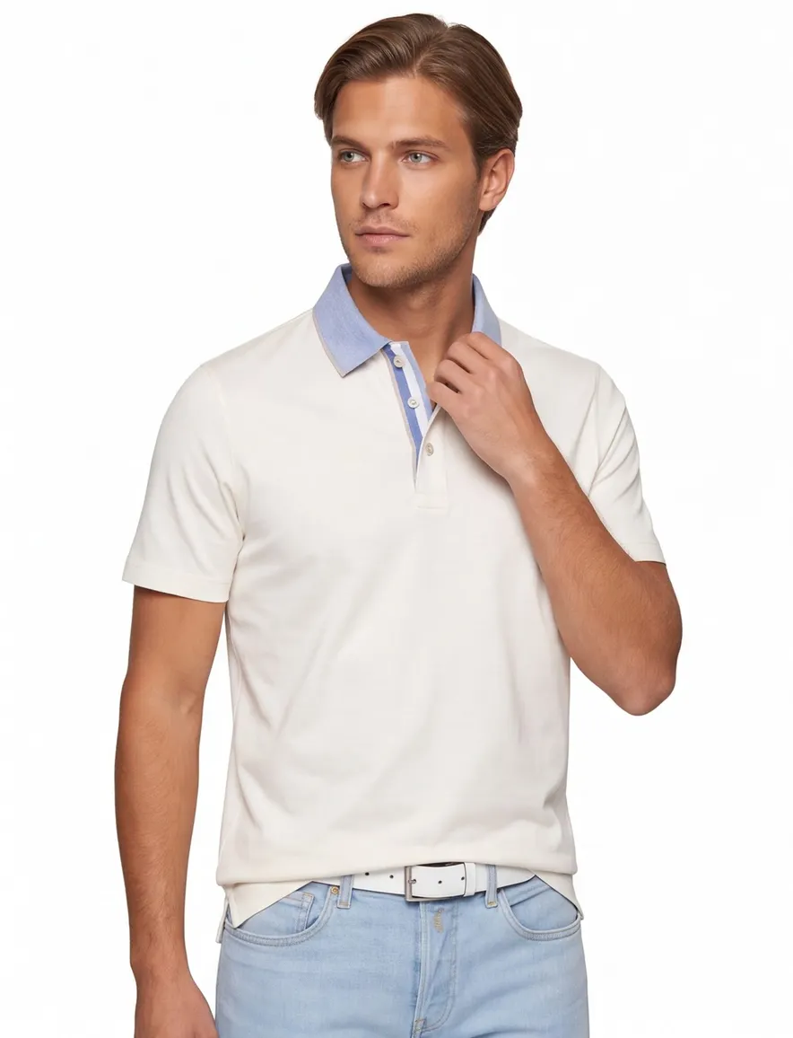 Paul & Shark Polo Creme met blauwe boord met rand