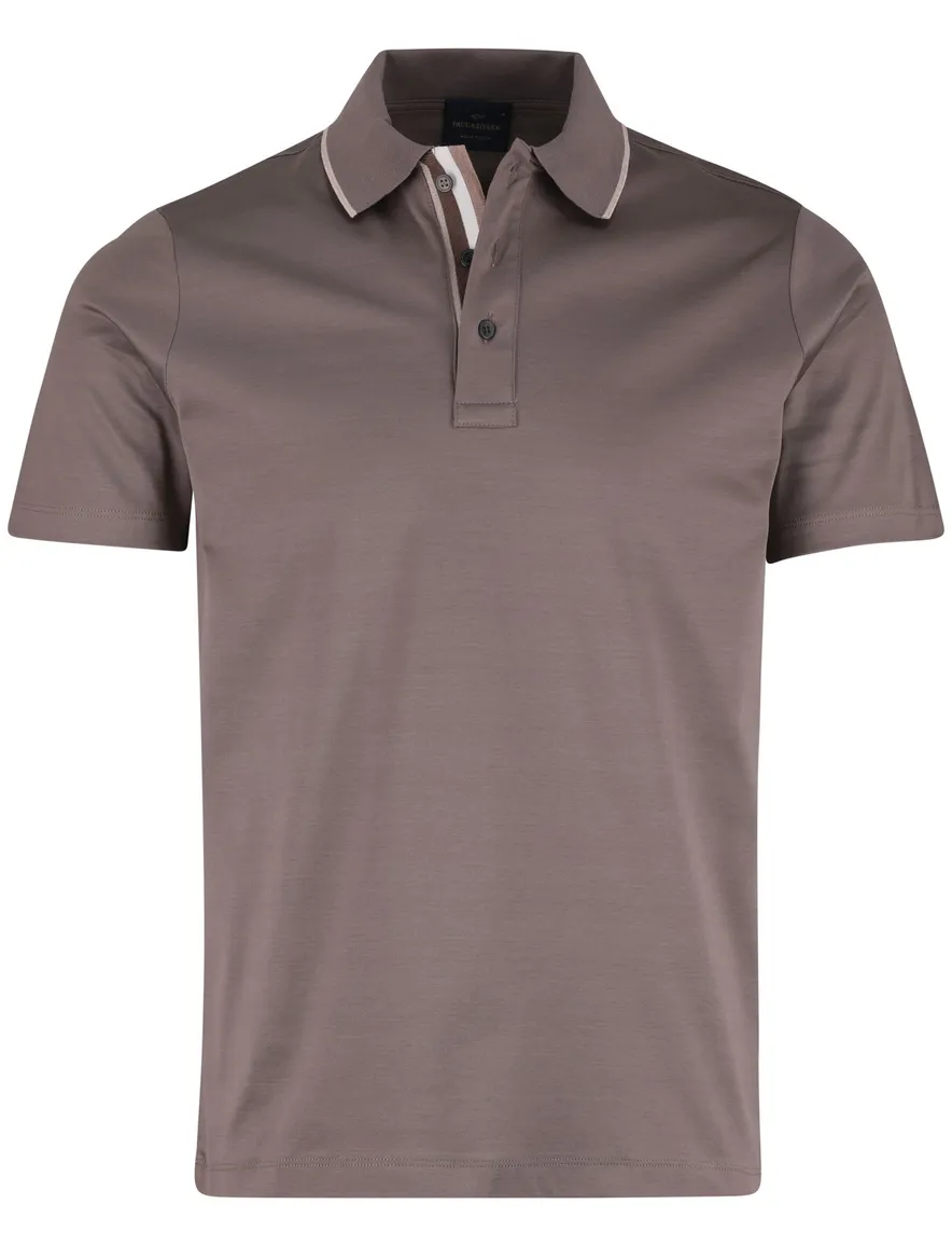 Paul & Shark Polo Bruin effen beige rand op boord