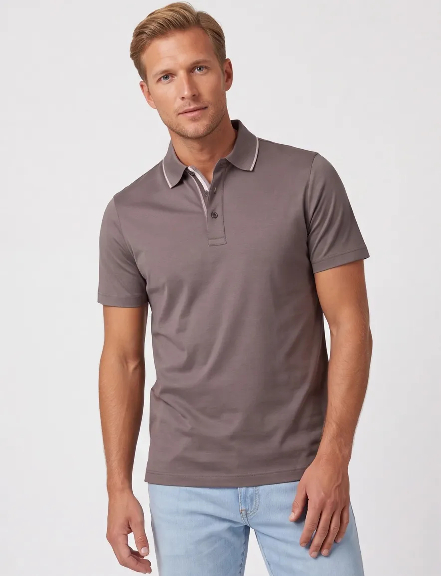 Paul & Shark Polo Bruin effen beige rand op boord