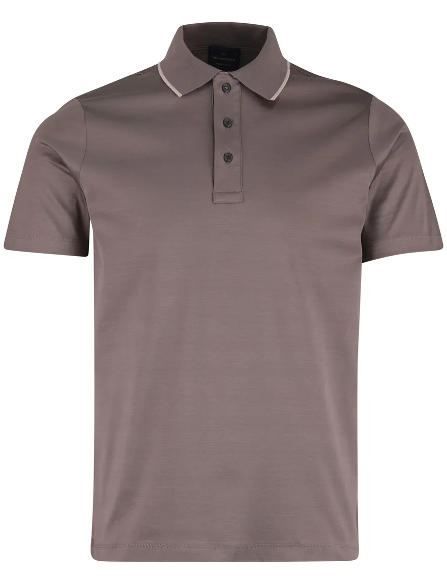 Paul & Shark Polo Bruin effen beige rand op boord