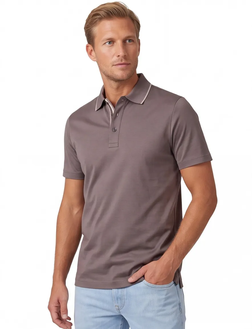 Paul & Shark Polo Bruin effen beige rand op boord
