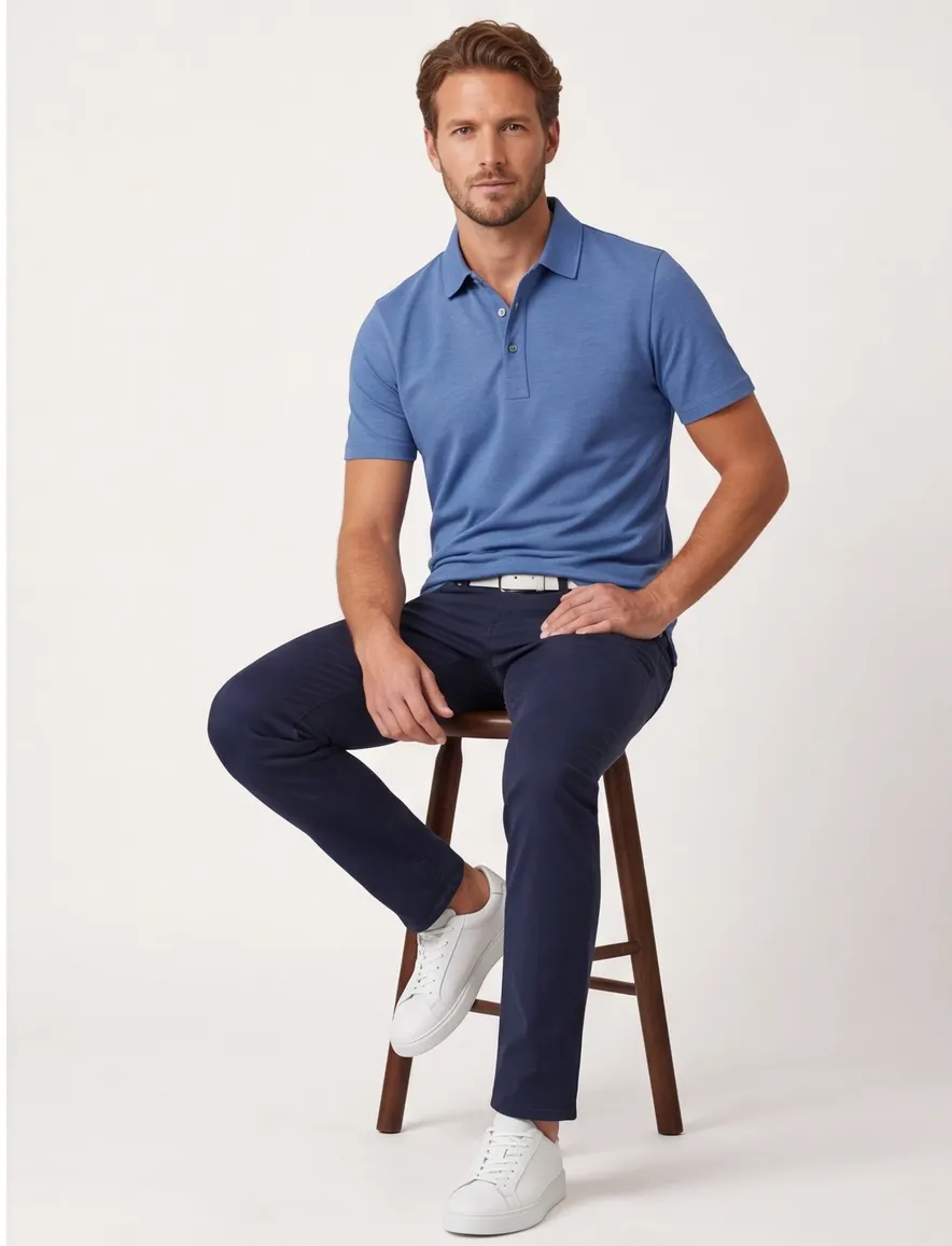Paul & Shark Polo Blauw gemeleerd katoen