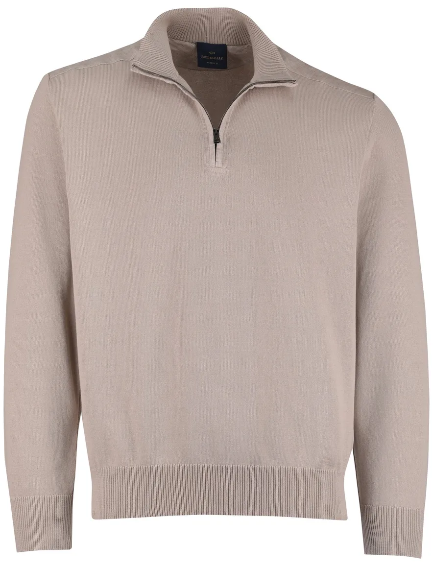 Beige half zip trui Paul & Shark gebreid katoen