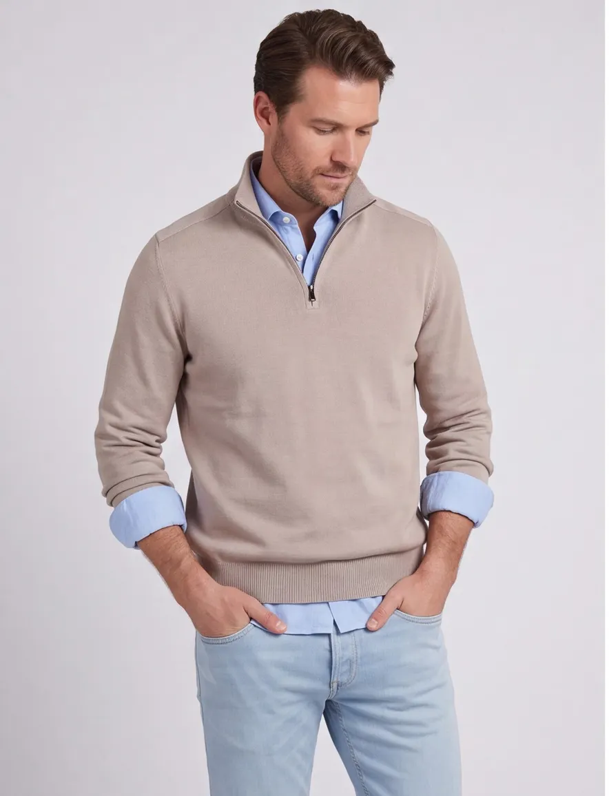Beige half zip trui Paul & Shark gebreid katoen