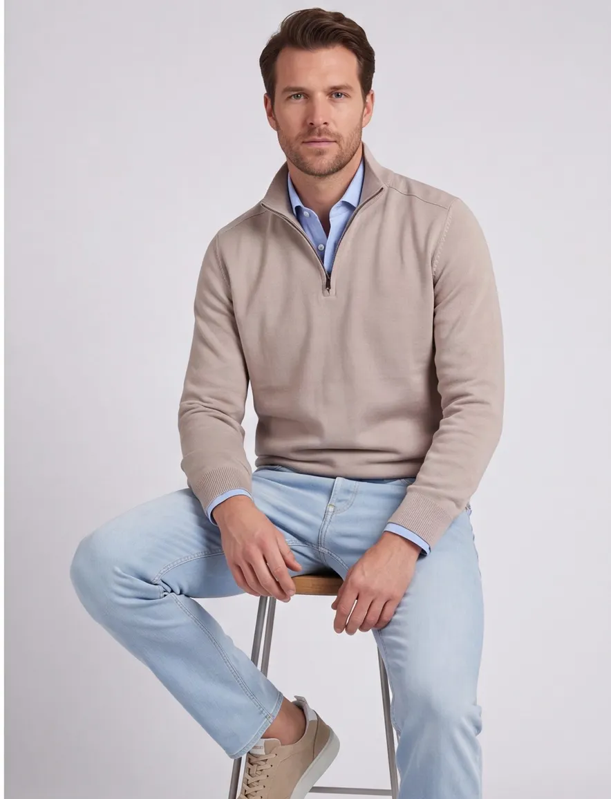 Beige half zip trui Paul & Shark gebreid katoen