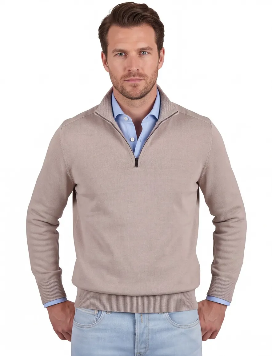 Beige half zip trui Paul & Shark gebreid katoen