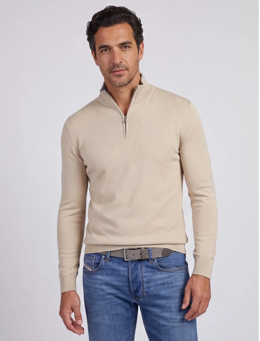 Trui Paul & Shark beige wijde fit katoen