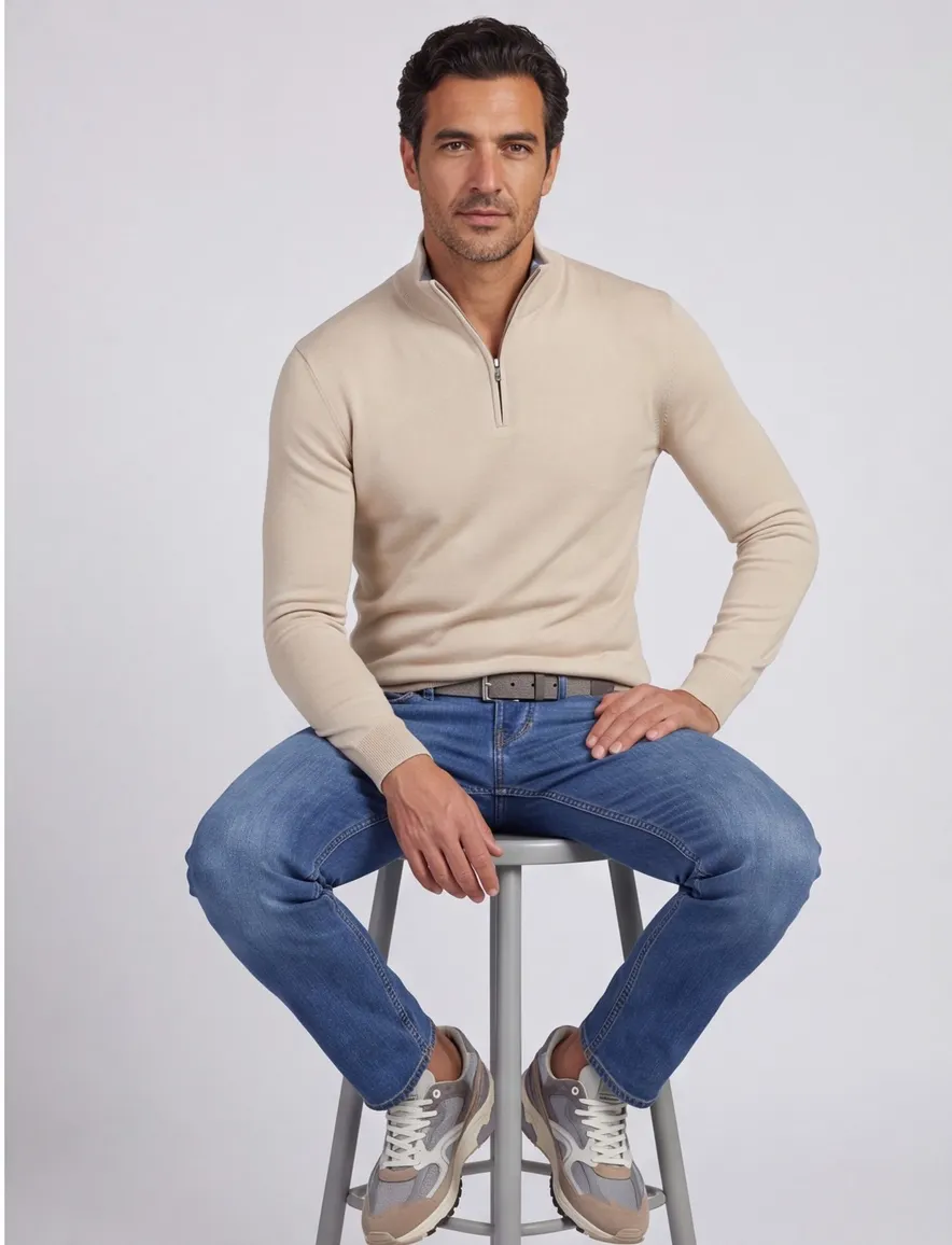 Trui Paul & Shark beige wijde fit katoen