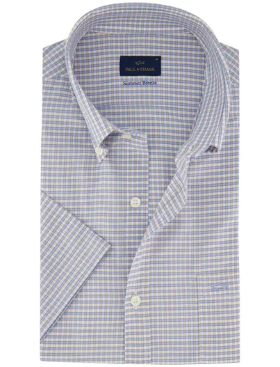 Paul & Shark Paul & Shark overhemd blauw geruit korte mouw