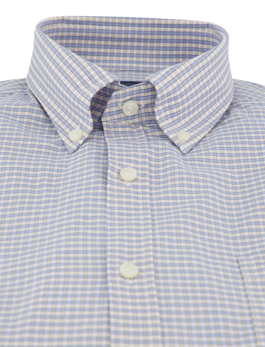 Paul & Shark overhemd blauw geruit korte mouw