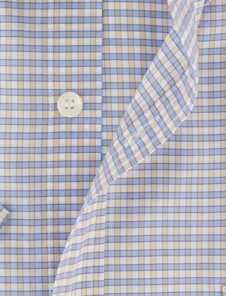 Paul & Shark overhemd blauw geruit korte mouw