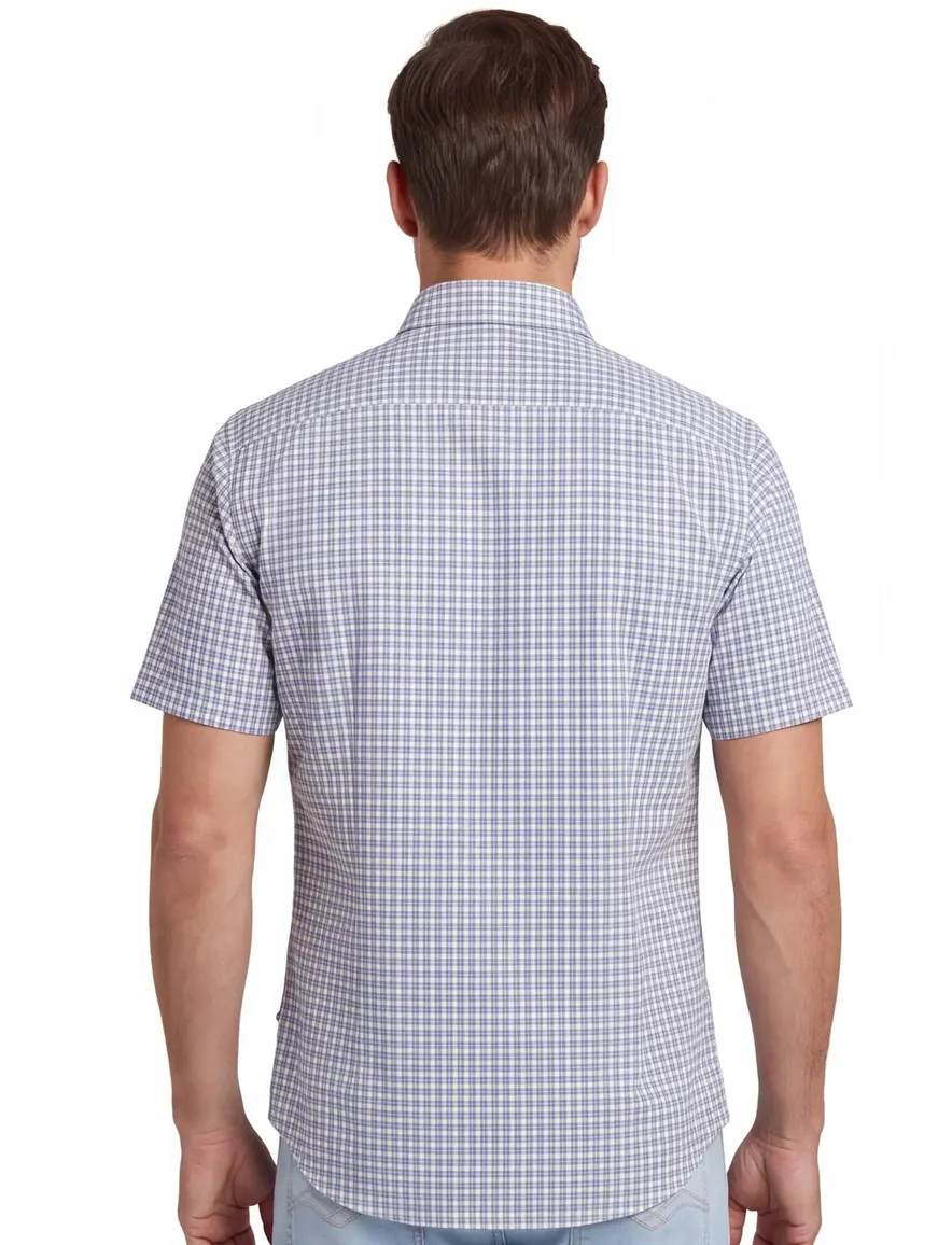 Paul & Shark overhemd blauw geruit korte mouw